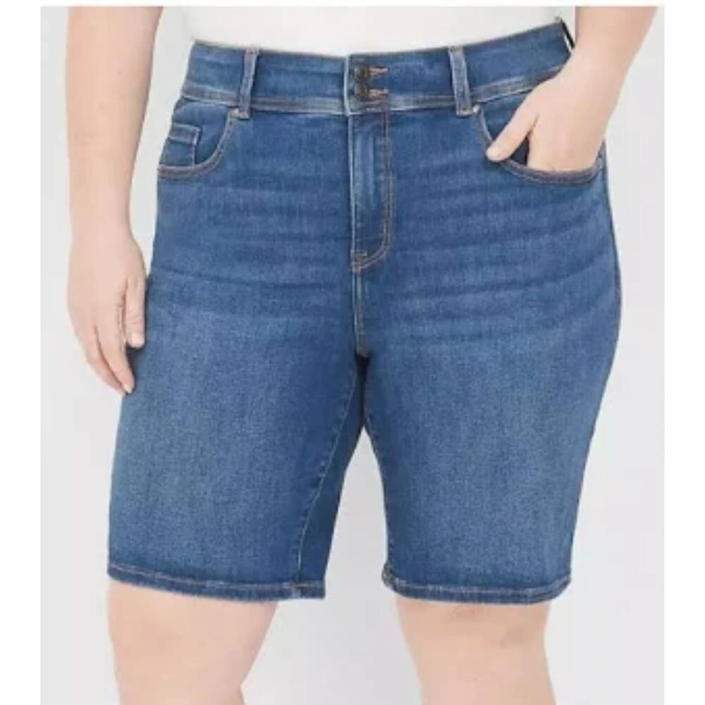 Lane Bryant 10" Denim Jeans Shorts Double Button Stretch High Rise Womens 20